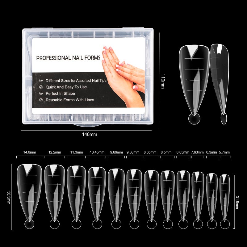 NMKL38 Clear Dual Forms Acrylic Nail System UV Gel Nail Mold Full Cover Fasle Nail Tips with Scale 12 Size Manicure Pedicure Tools for Polygel Nail Tips (120 Water drops Dual Forms) - Image 2